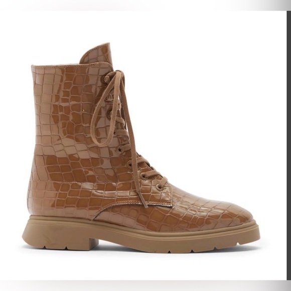 Stuart Weitzman Mckenzee Tan Croc-Embossed Lace-Up Boots Size 7.5 $695 - Picture 4 of 9